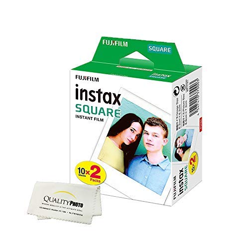Fujifilm instax front packaging showing film pack and cloth for crisp instant prints
