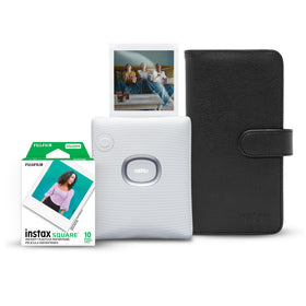 Fujifilm Instax Square Link ash white front view, compact portable printer for on-the-go memories