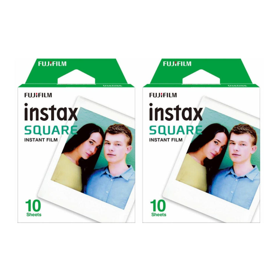 Fujifilm Instax Square twin pack front packaging showing two boxes and clear labeling, ensures continuous shooting