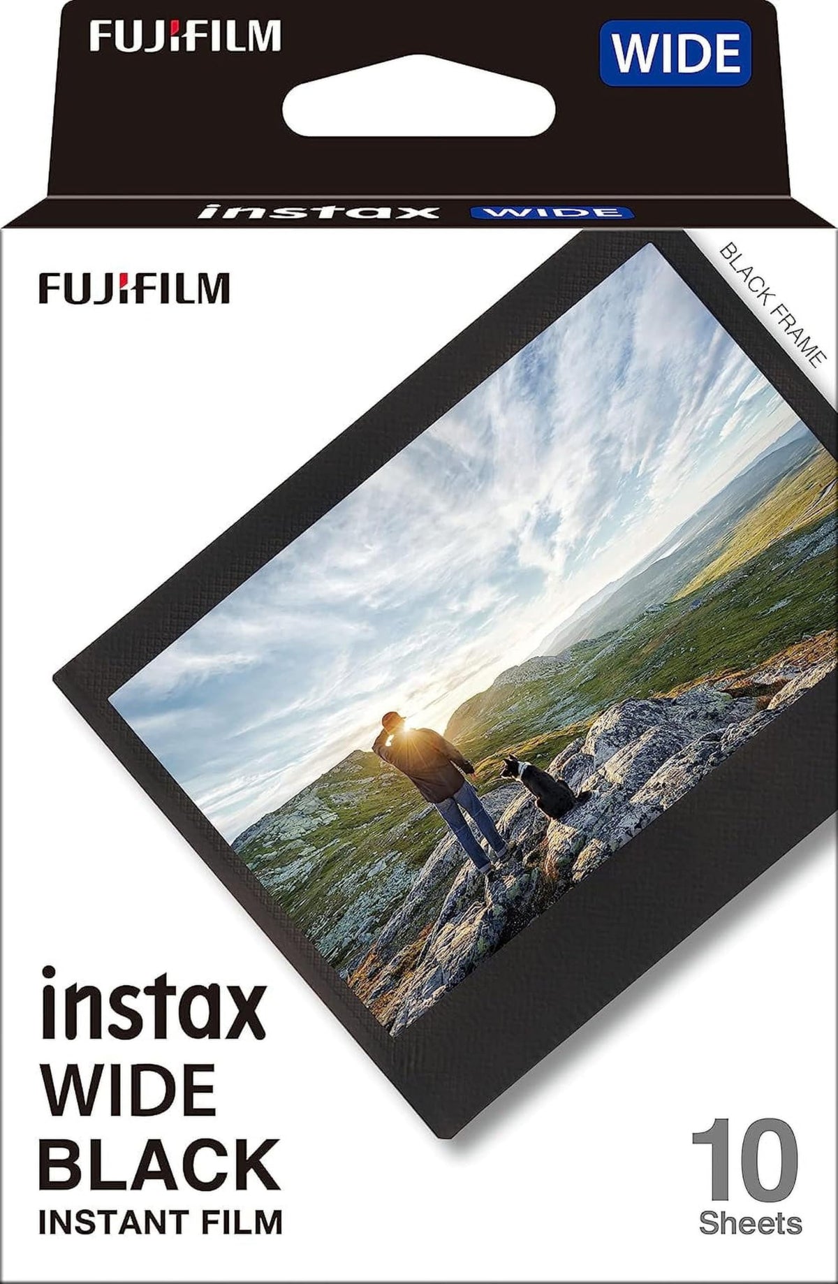 FUJIFILM Instax Wide Black Film designed for Link Wide printer use with vibrant color output.
