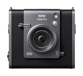 Fujifilm Instax Wide Evo front view shows premium design and tactile dials for creative shooting.