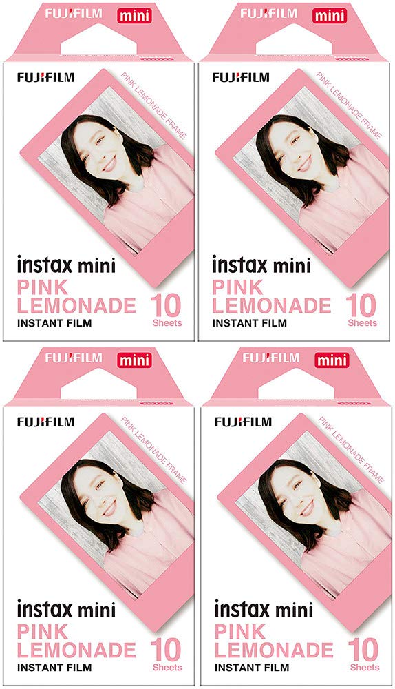 Fujifilm front packaging shows pink-lemonade border and vibrant instant photo results