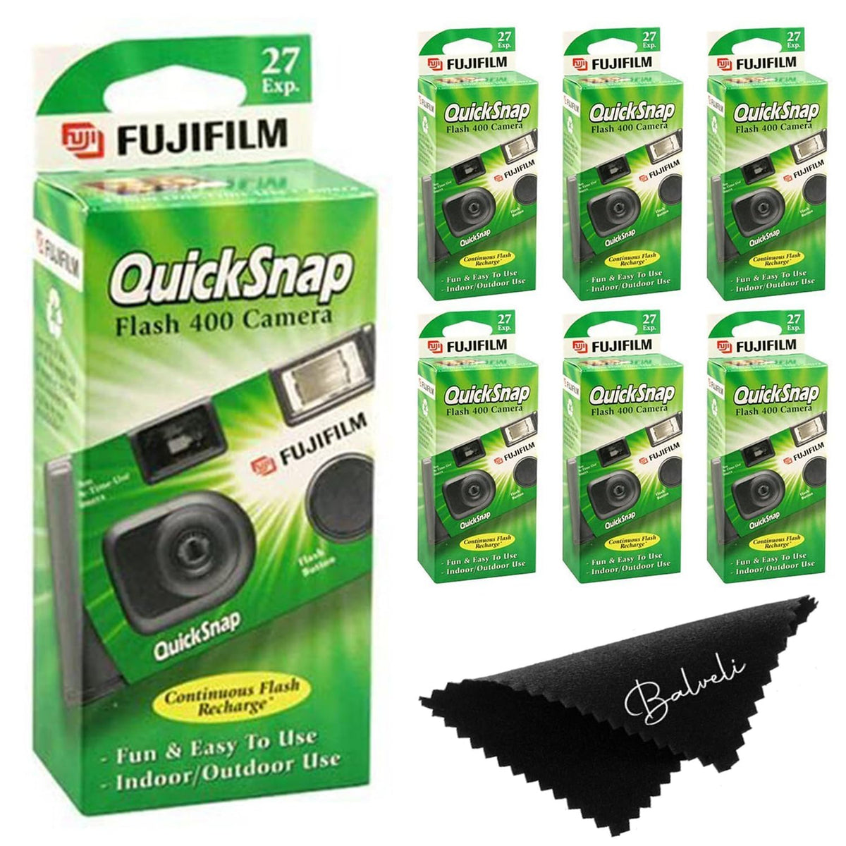 Fujifilm Quicksnap six-pack disposable cameras for events and travel.