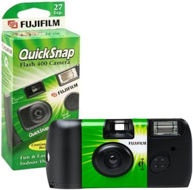 Fujifilm QuickSnap Flash 400 back view, simple, user-friendly body.
