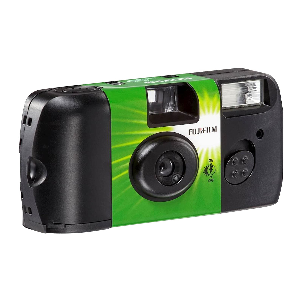 Fujifilm QuickSnap Flash 400 flash on/off control for indoor outdoor shots.
