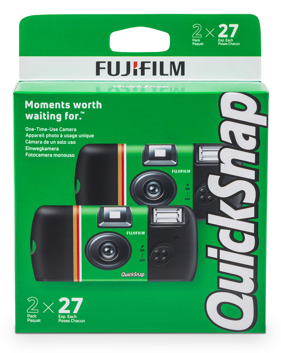 fujifilm QuickSnap Flash 400 front packaging showing two disposable cameras ready to shoot for easy events