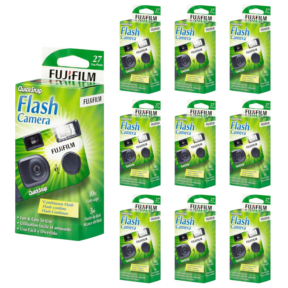 Fujifilm QuickSnap Flash 400 front view showing compact, portable camera.