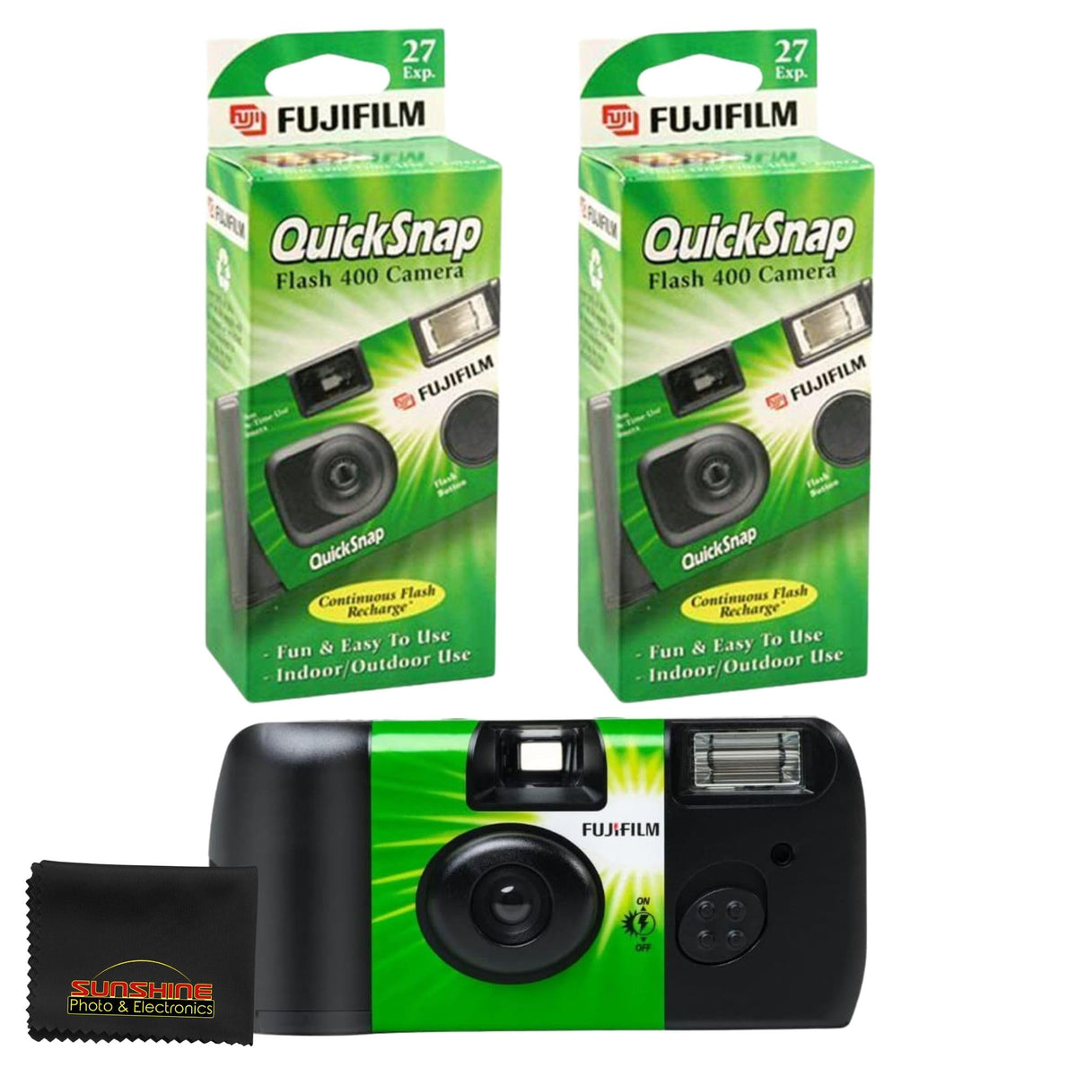 Fujifilm QuickSnap Flash 400 front view, compact design for quick outdoor memories.