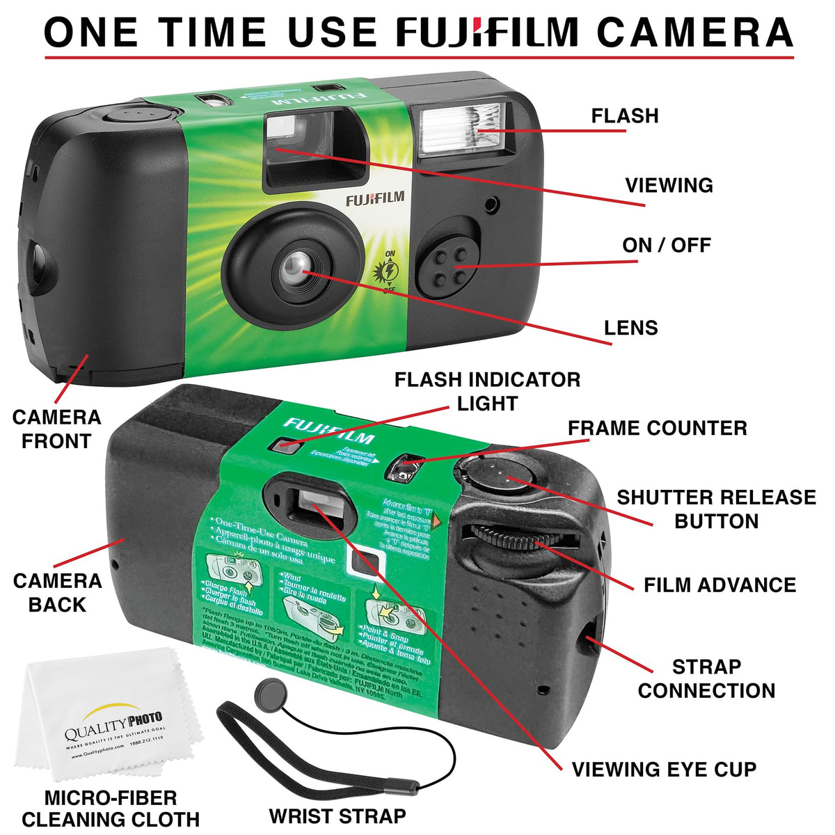 Fujifilm QuickSnap Flash lens and viewfinder close-up showing clear framing benefit