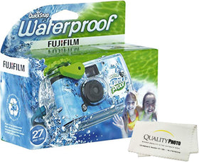 Quality Photo Fujifilm QuickSnap front view showing compact waterproof body and strap for easy handling