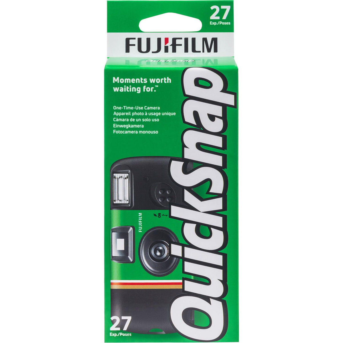 Fujifilm QuickSnap held next to phone to show pocketable travel size