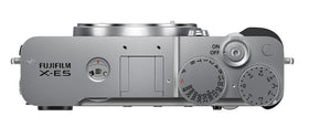 Fujifilm X-E5 back angle shows intuitive controls for quick shooting.