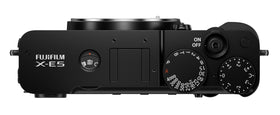 Fujifilm X-E5 top aluminum plate emphasizes premium build and durable feel.