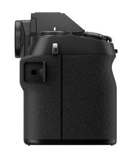 Fujifilm X-S20 side ports closeup featuring 3.5mm mic jack for accessories
