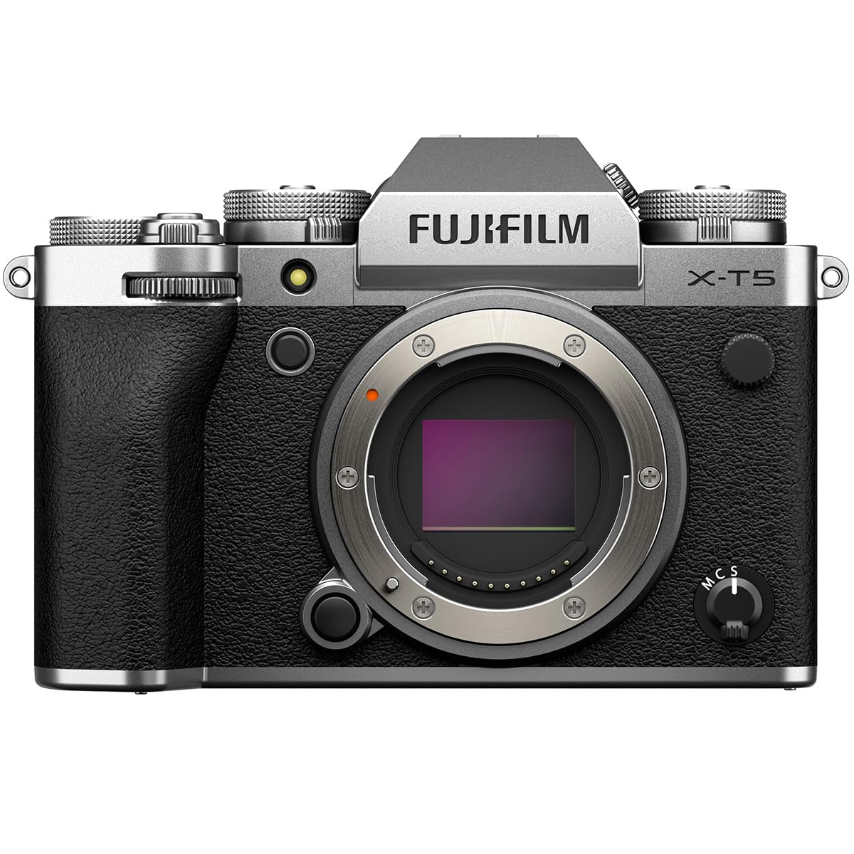 Fujifilm X-T5 silver body shown for a compact, portable look on the go