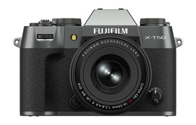 Fujifilm X-T50 Charcoal Silver front view for travel-ready photography.