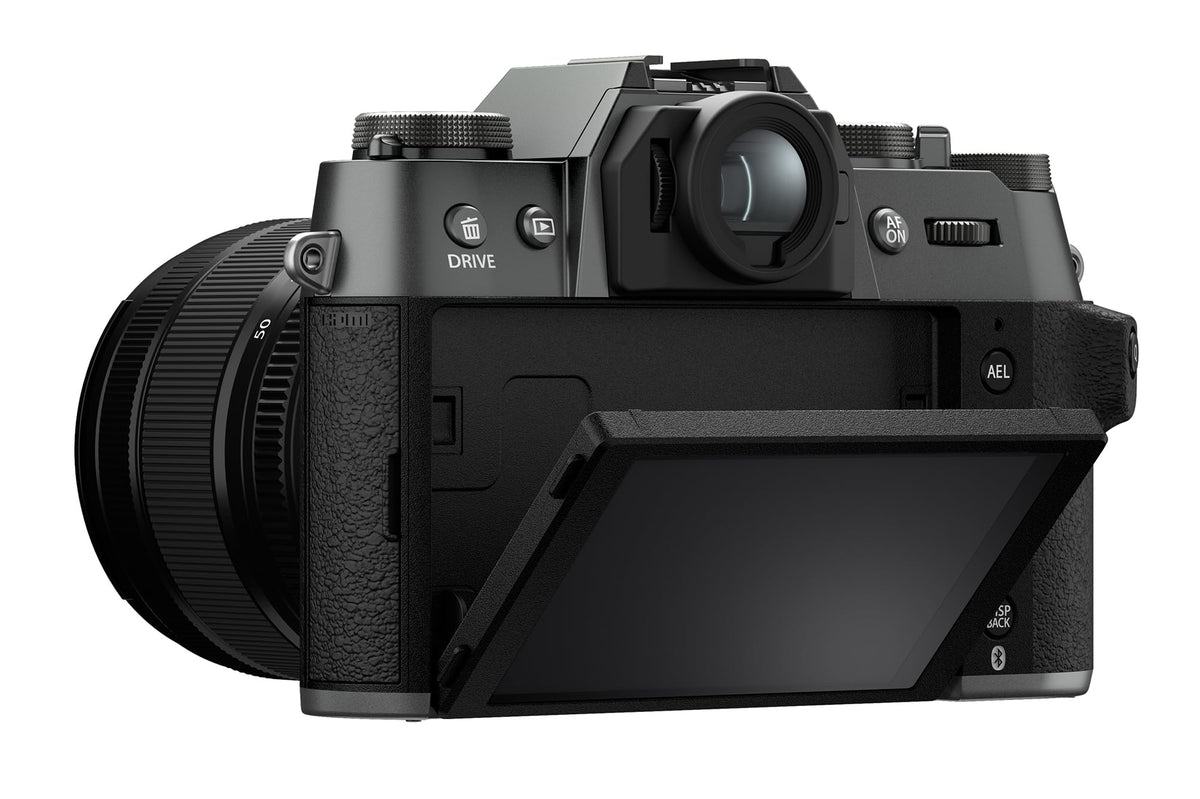 Fujifilm X-T50 film-sim dial close-up for creative color choices.