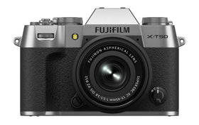 Fujifilm X-T50 silver front view with film-inspired design