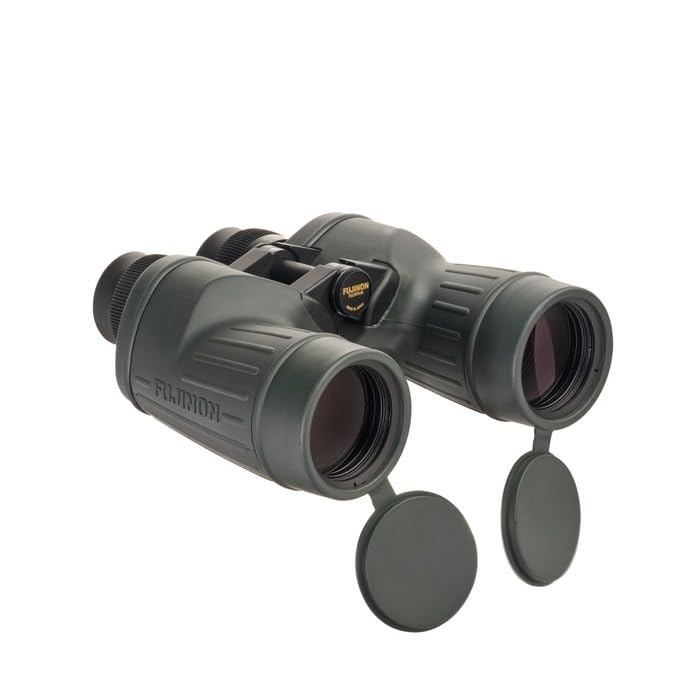 Fujinon 10x50 FMTR-SX Polaris binoculars front view, bright optics for outdoor viewing.