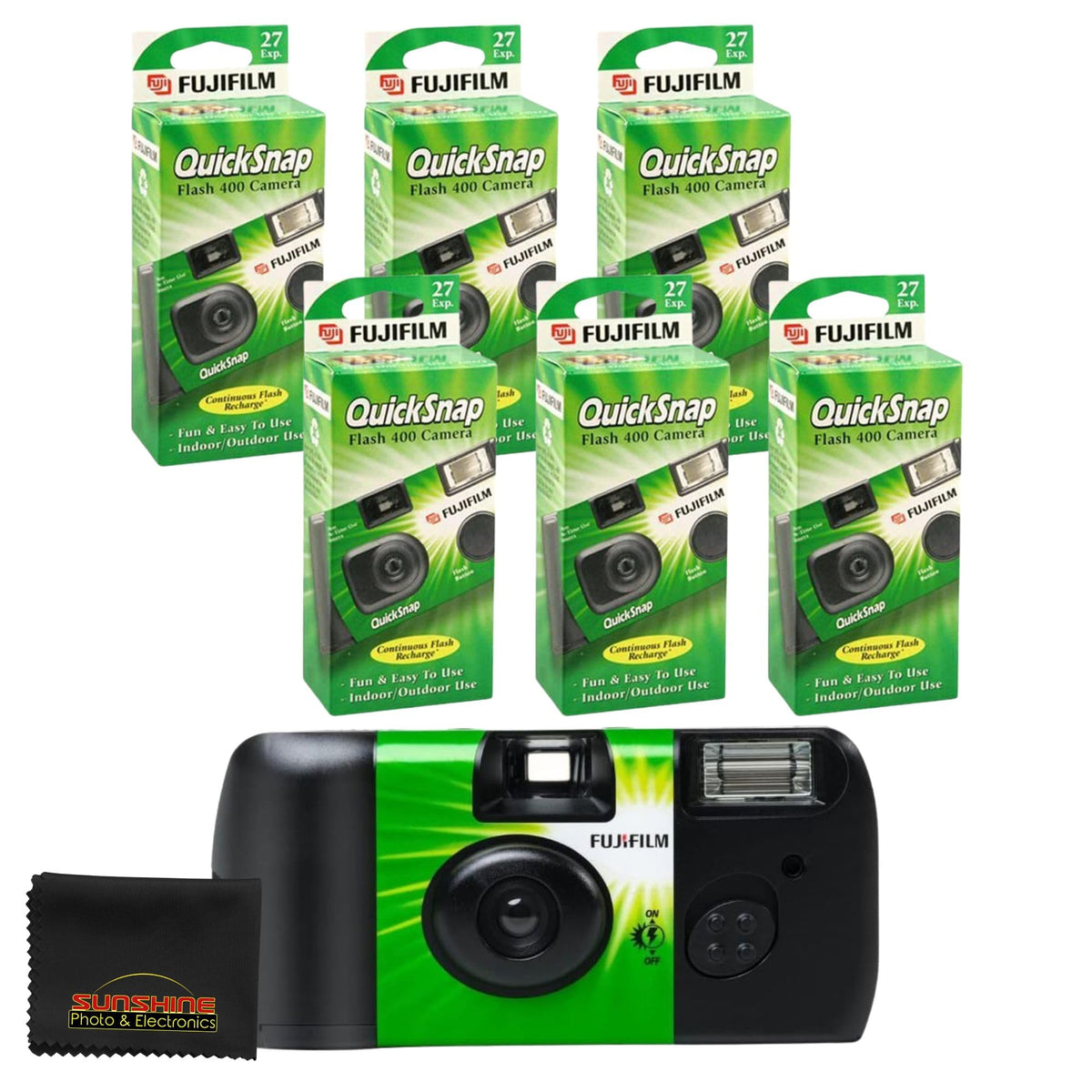 Fujifilm QuickSnap Flash 400 front view, compact disposable camera for events