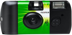 Fujifilm QuickSnap Flash 400 in hand, showcasing portable, user-friendly design for spontaneous moments