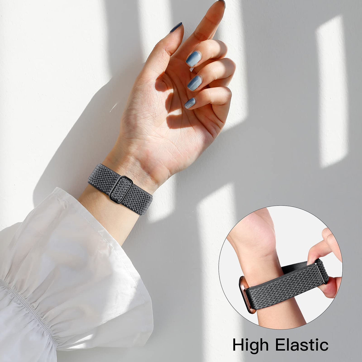 Fuleda stretchy nylon band feels soft and flexible on the wrist.