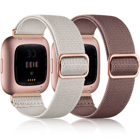 Fuleda elastic Versa 2 band in dark violet on wrist, breathable and comfortable.