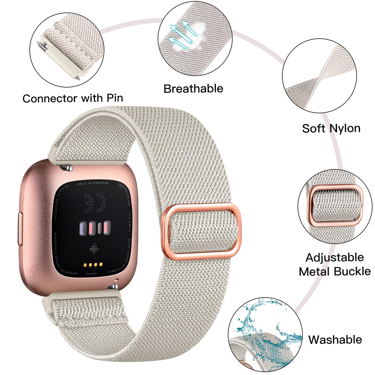 Fuleda Versa 2 band in starlight color worn for everyday style.