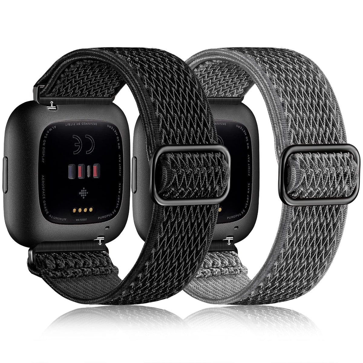 Fuleda Versa 2 elastic band in black, breathable nylon for all-day comfort.