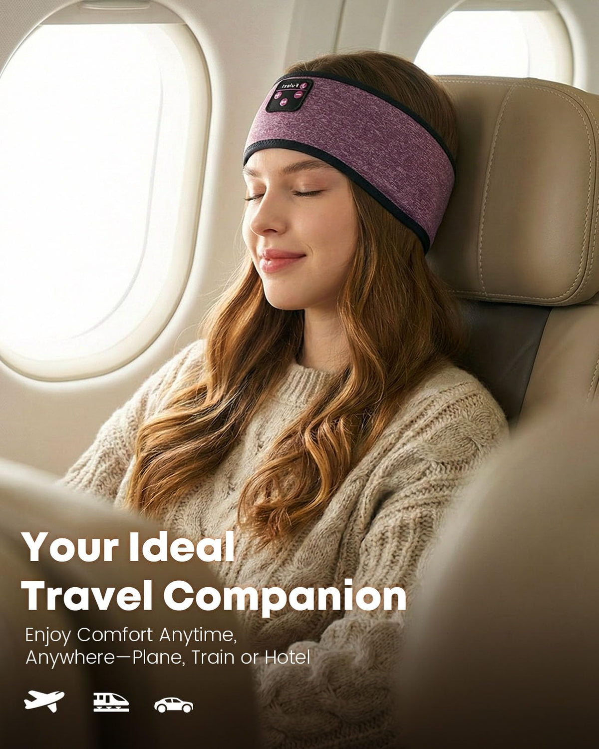 Fulext headband with elastic-fit for most head shapes.