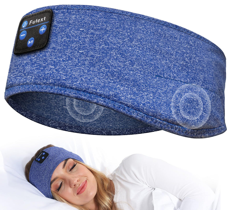 Fulext Sleep Headphones Band on model showing comfortable headband design for all-night wear.