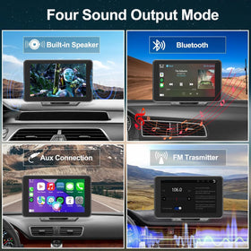 FUNAURORE audio outputs panel showing AUX FM Bluetooth for flexible sound benefit