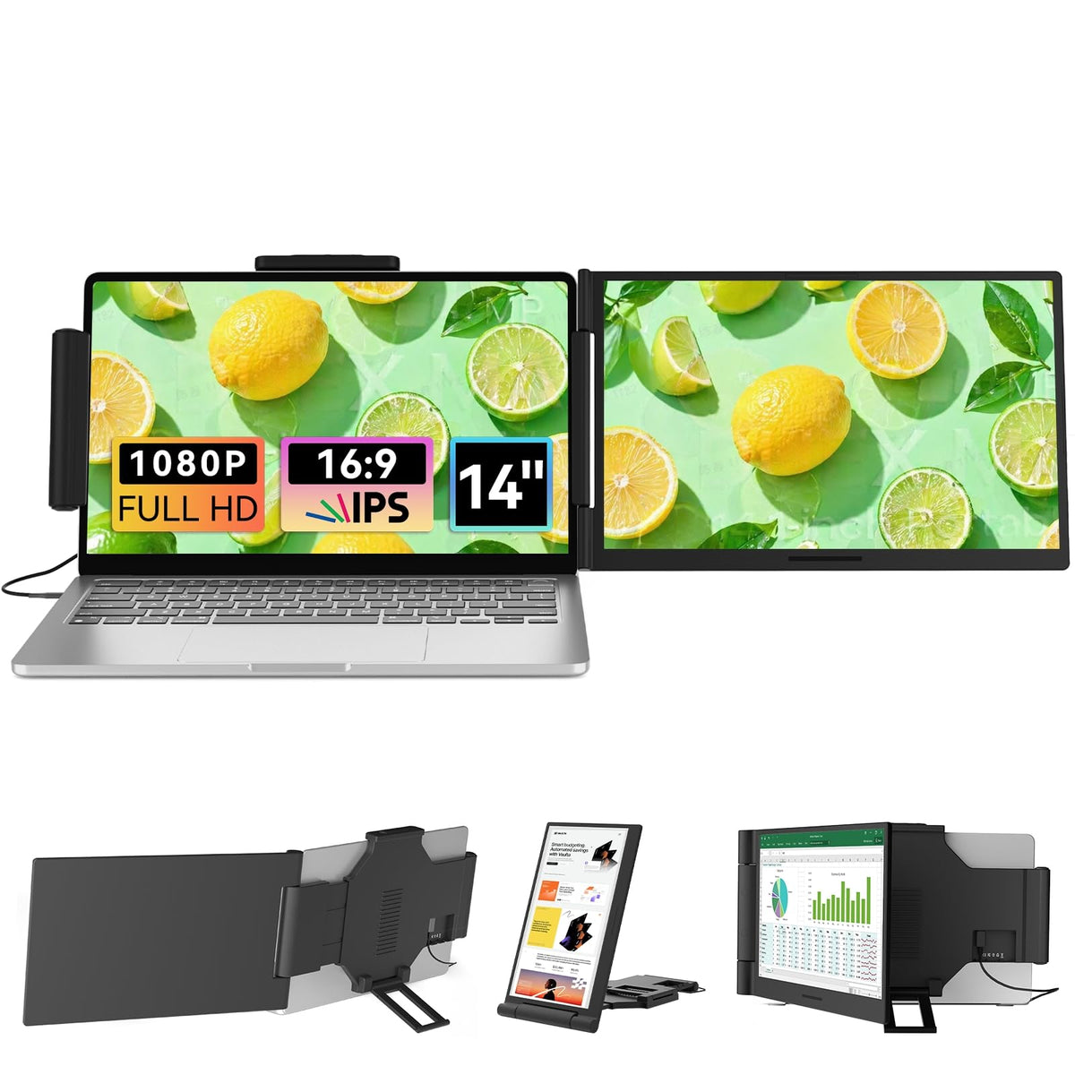 Funhill laptop-screen-extender 14-1-inch IPS display enables crisp, on-the-go productivity.