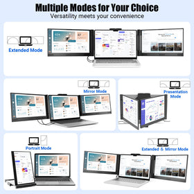 Funhill 14-inch triple monitor with cables lays out for easy plug-and-play setup