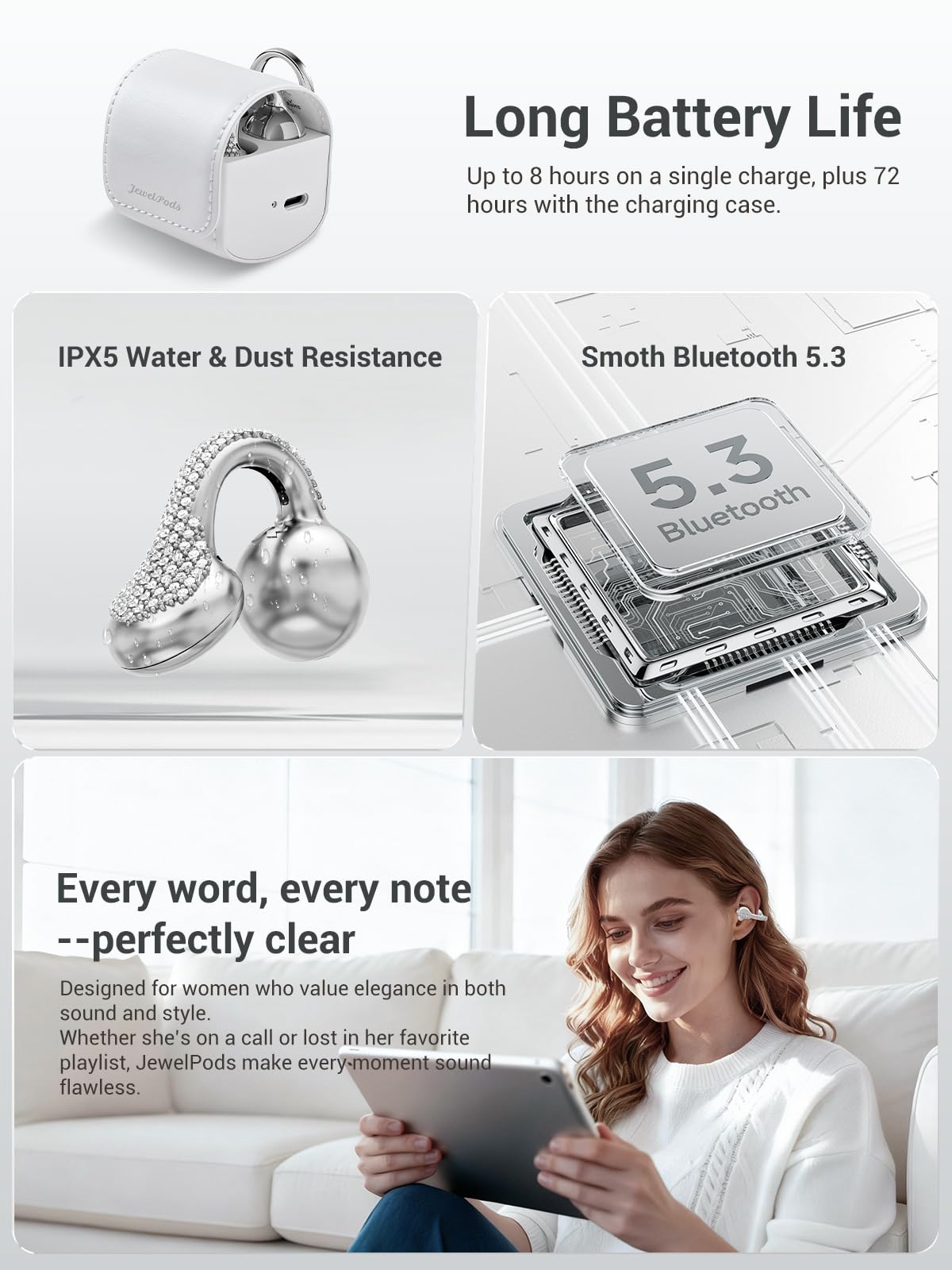 FunnyEh JewelPods C01 Pro up to 72 hours from the charging case
