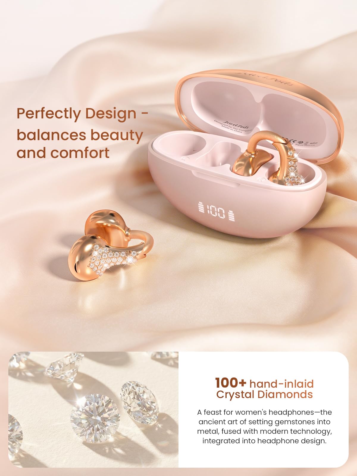 FUNNYEAH close-up of rose gold gemstone section highlighting premium finish and fashion look