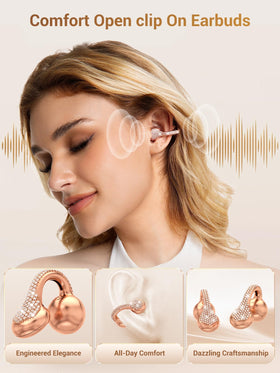 FunnyYeah JewelPods C01 Pro open-ear design close-up showcases minimal bulk and breathable wear.