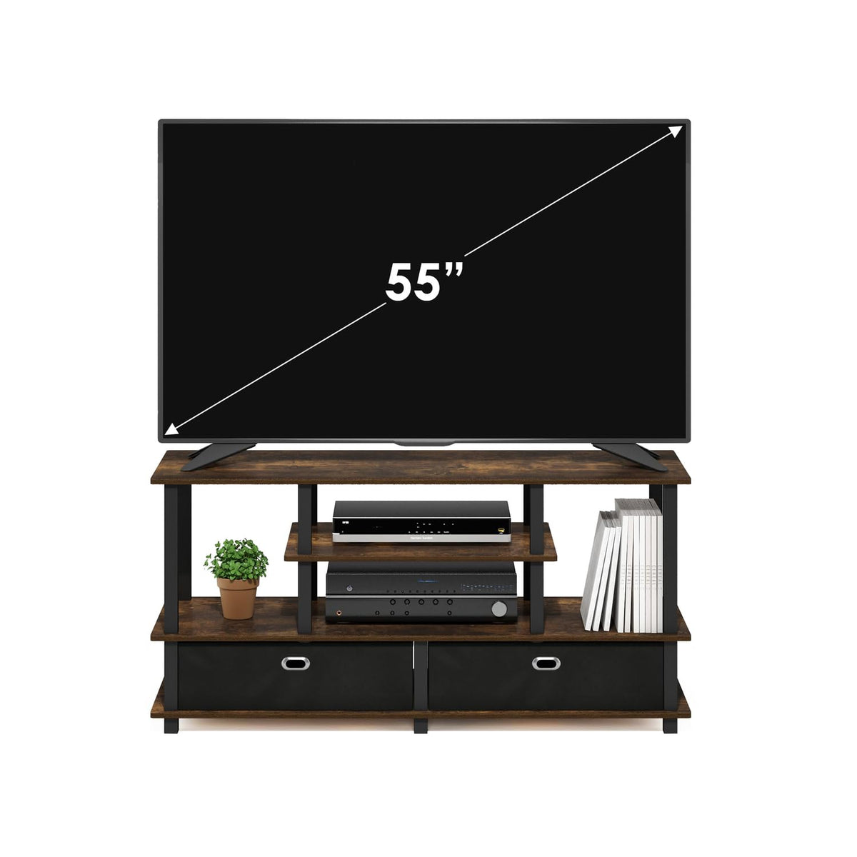 Furinno JAYA TV Stand dimensions: 47.63W x 15.55D x 22.79H inches for planning.