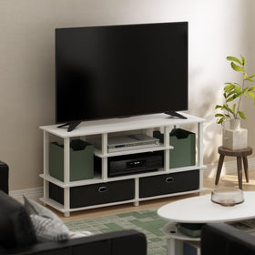 Furinno JAYA TV stand open shelves for AV gear and easy access.