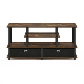 Furinno JAYA TV Stand removable fabric bins hide remotes and small accessories.