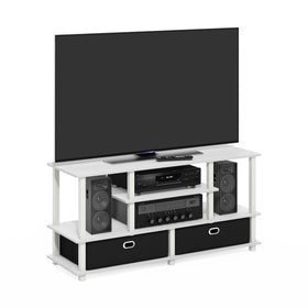 Furinno JAYA TV stand top panel supports up to 55-inch TV for a sleek setup.