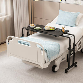 Furist overbed table height-adjustment for personalized comfort.