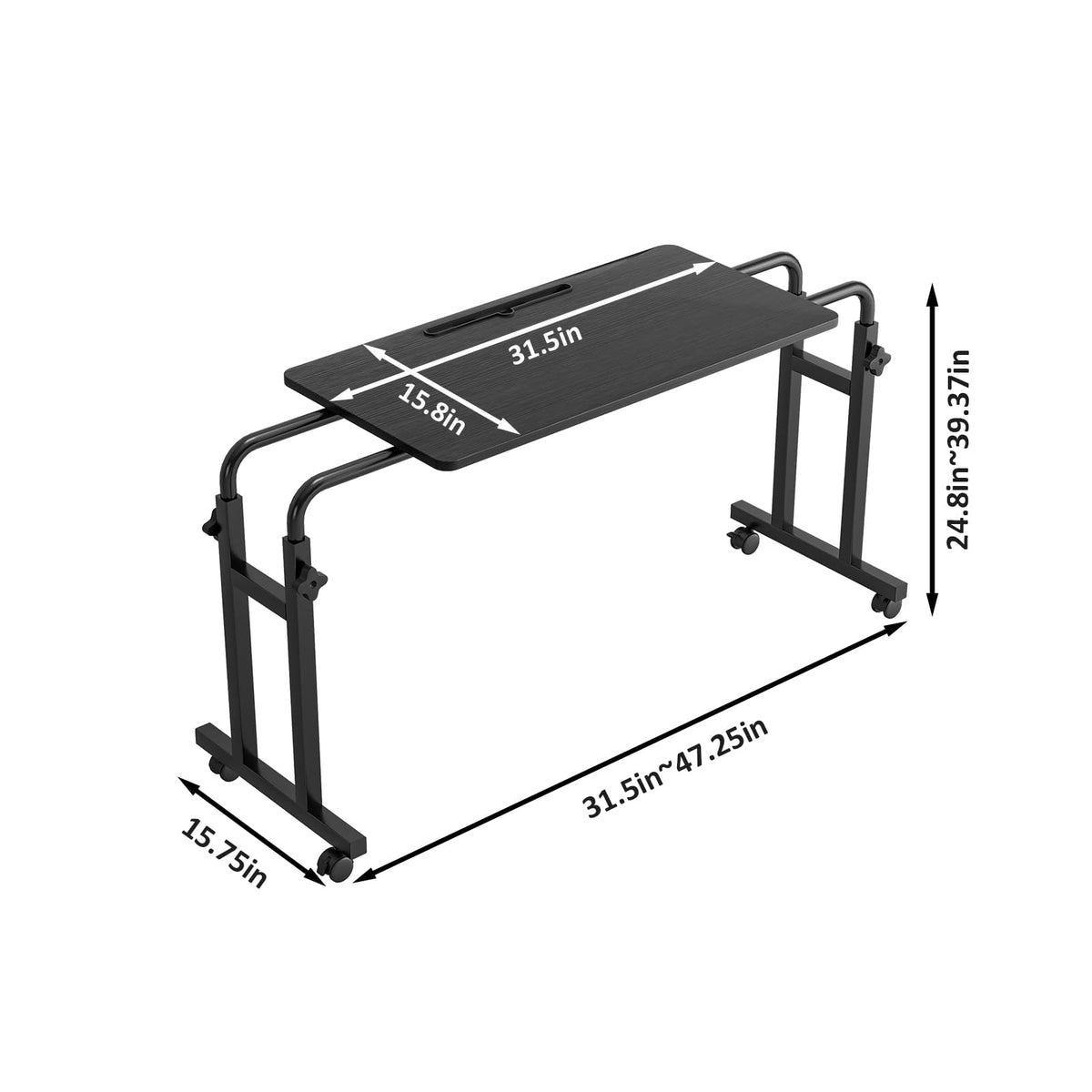 Furist overbed table length-adjustment to fit bed, sofa, or recliner.