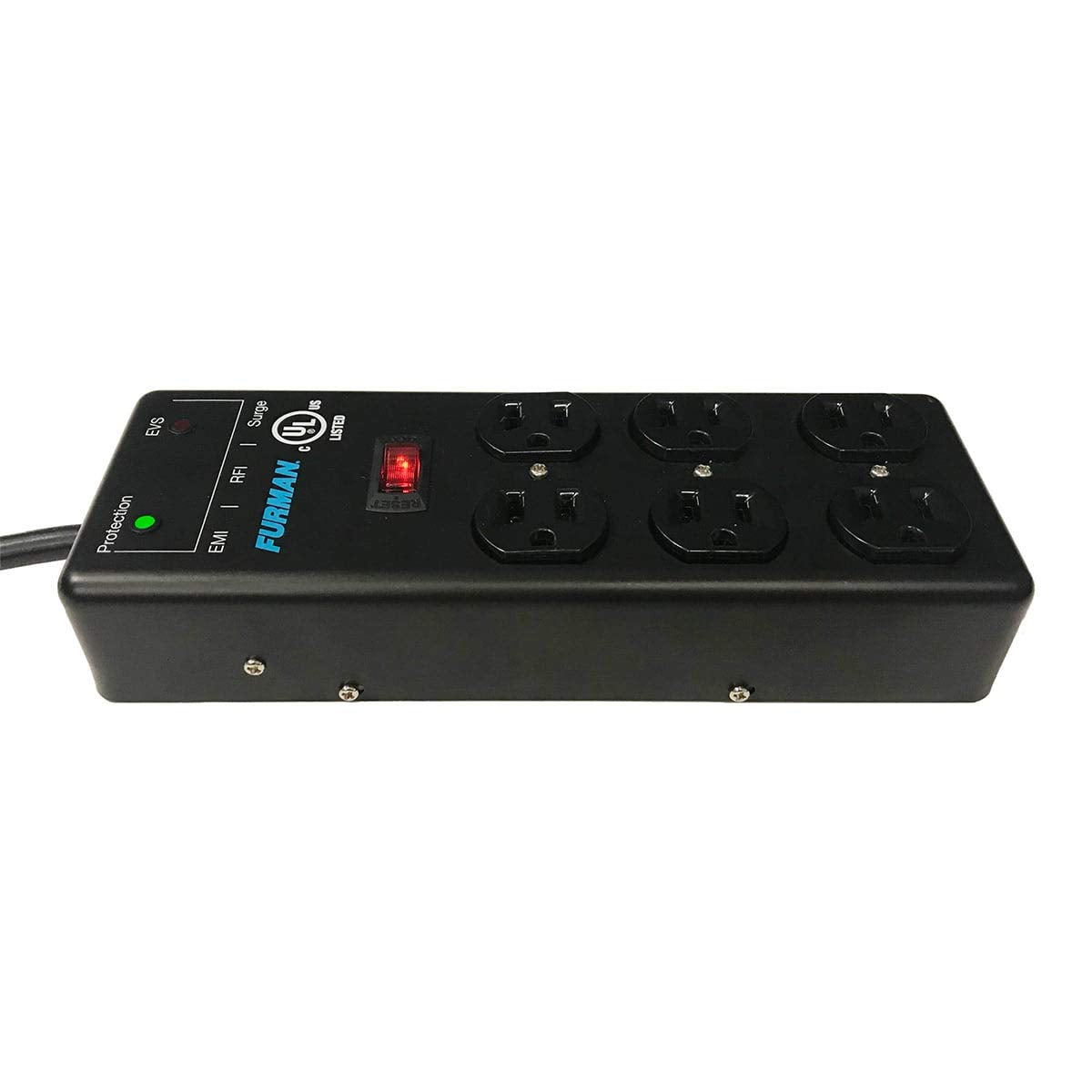 Furman SS-6B-PRO 15-foot cord and grounded plug close-up showing installation flexibility