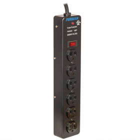 Close-up of Furman SS-6 outlets displaying six grounded sockets for multiple devices