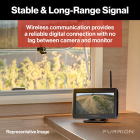 Furrion IP65 waterproof camera withstands rain and spray for all-weather use.