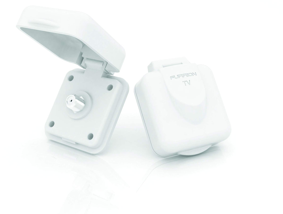 Furrion inlet shows weatherproof sealing for outdoor marine use.
