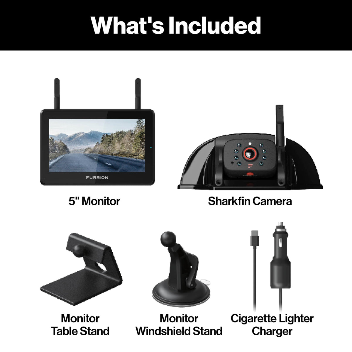 Furrion rear sharkfin camera offers broad rear visibility aiding precise backing.