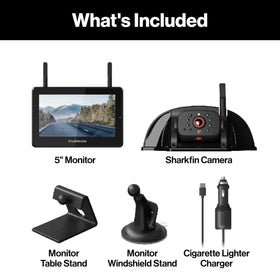 Furrion rear sharkfin camera offers broad rear visibility aiding precise backing.