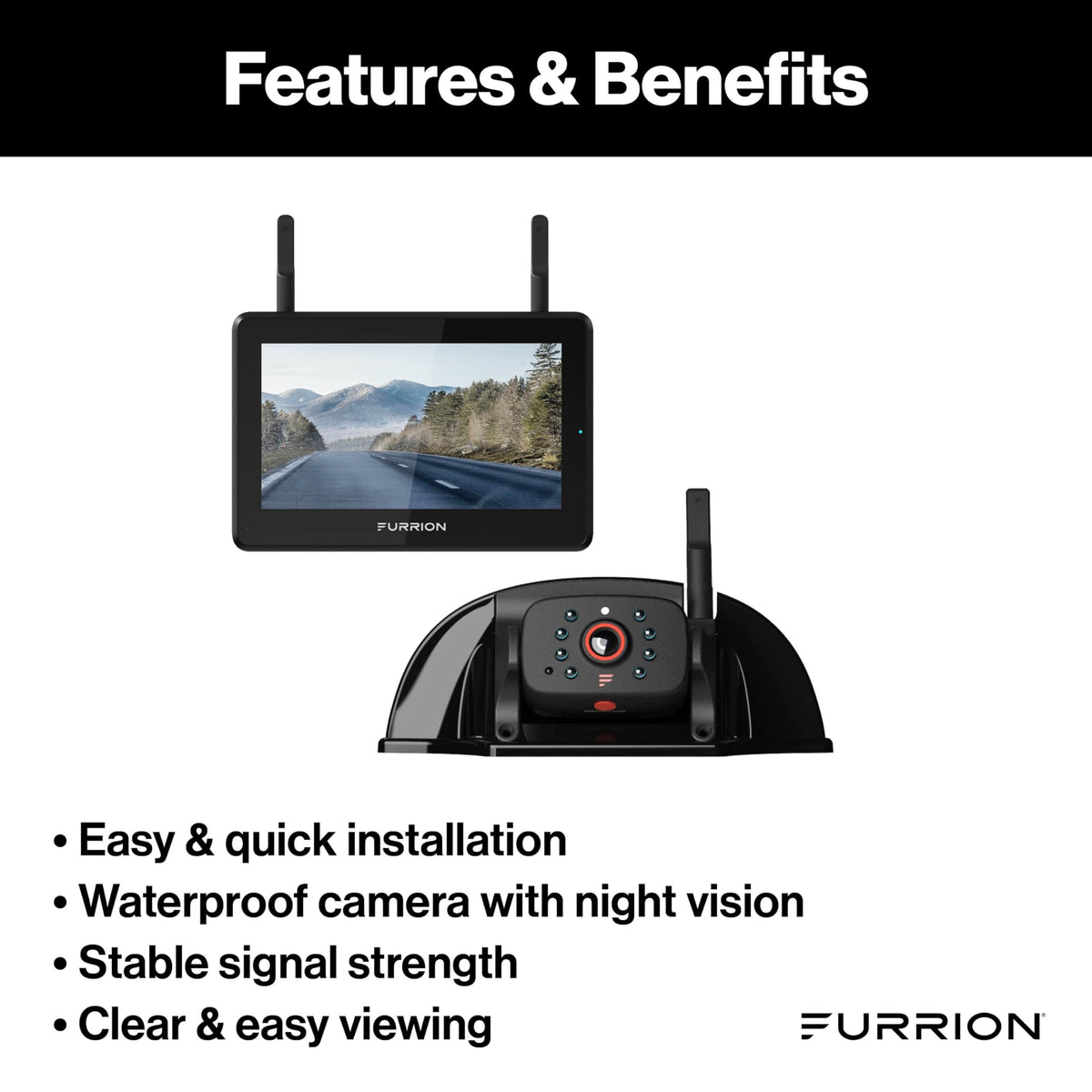 Furrion 65-degree side camera improves lane changes and merging safety.